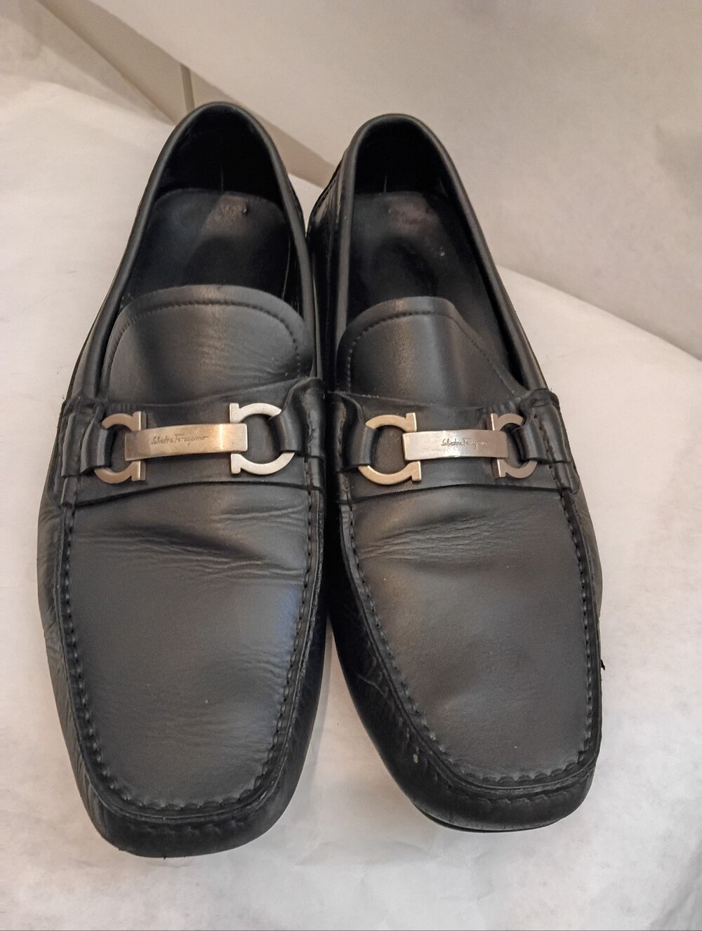 SALVATORE FERRAGAMO Driving Loafers Black 10.5 D